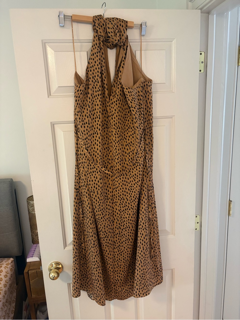 Banana Republic Factory Satin Sleeveless Halter Midi Dress in Leopard Brown - Picture 3 of 4